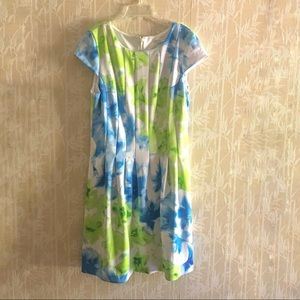 Sandra Darren Floral Top Stitch Pleat Dress